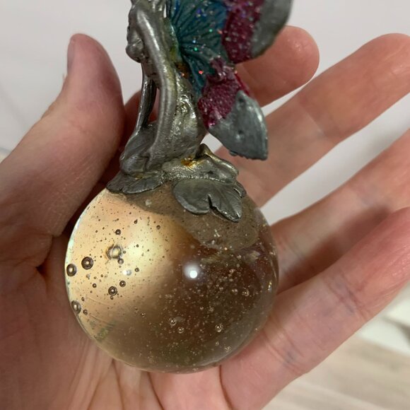 Pewter Fairy On Glass Ball Paperweight Decor - Picture 6 of 7